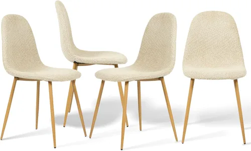 Homy Casa Mid-Century - Juego de sillas de comedor tapizadas, sillas de cocina con patas de metal, sillas laterales con tapicería de Beige-o