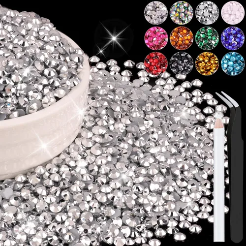 Miniatura 112 de 12000 diamantes de imitación de resina de 0.079 pulgadas a granel para manualidades (transparente), cristales deslumbrantes con parte trasera plana
