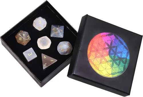 Miniatura 17 de Nupuyai Juego de dados poliédricos D&D de cristal de cuarzo rosa curativo con caja para Calabozos y Dragones, juego de 7 dados de mesa para RPG MTG