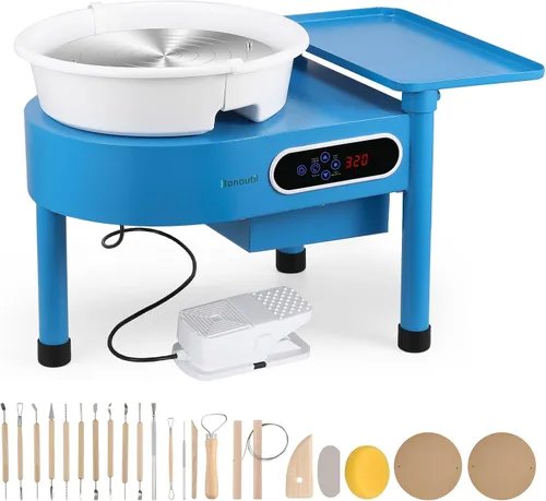 Bonoutil Máquina de rueda de cerámica de 11.8 in/12 pulgadas con sistema de murciélagos LCD y pedal de pie 0-320 rpm, rueda formadora de cerámica
