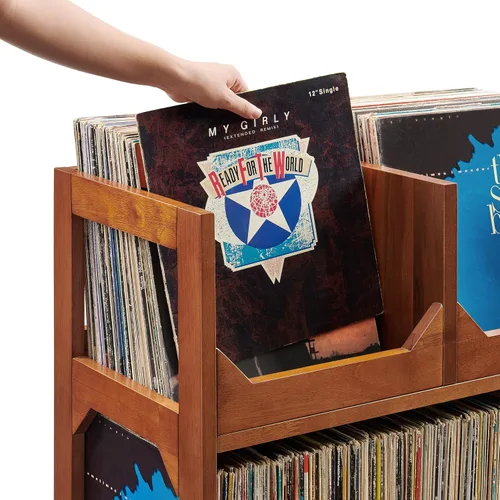 Miniatura 11 de Crosley Furniture Asheville - Soporte para discos moderno de mediados de siglo, almacenamiento de vinilo, con capacidad para hasta 260 discos, nogal