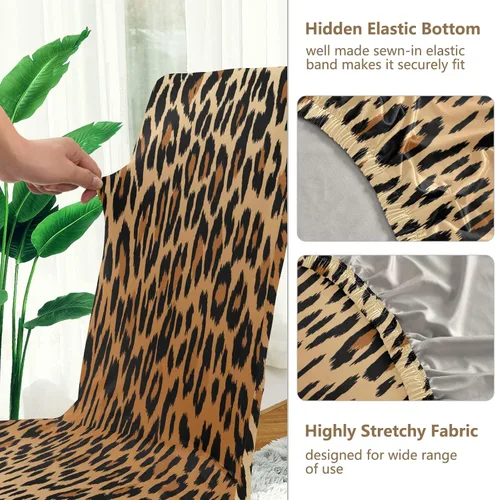 Miniatura 3 de Juego de 2 fundas elásticas para sillas de comedor con estampado de leopardo a la moda, fundas para sillas de cocina lavables, protector de asiento