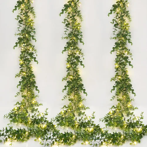 Miniatura 13 de Dolicer Guirnalda de eucalipto, paquete de 2 unidades, vegetación sintética de 12 pies, guirnaldas colgantes falsas para telón de fondo de boda