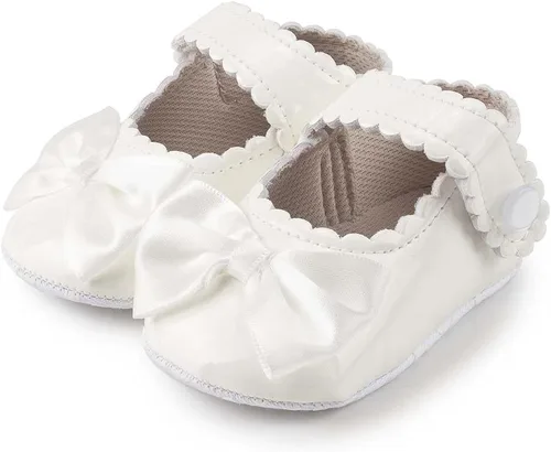 ohsofy Zapatos planos antideslizantes con lazo para niñas y bebés, zapatos de vestir para boda, zapatos de cuna para bebés y niñas pequeñas