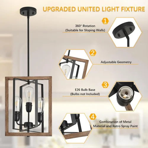 Miniatura 4 de Candelabro de 3 luces para entrada, moderna lámpara de granja para vestíbulo, dormitorio, luces colgantes rústicas para comedor, sala de estar, isla