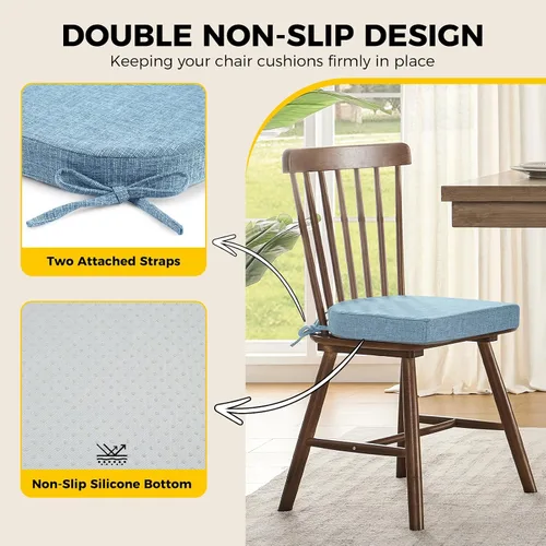 Miniatura 4 de downluxe Cojines para sillas de interior para sillas de comedor, almohadillas de espuma texturizada suaves y cómodas para sillas de cocina con lazos