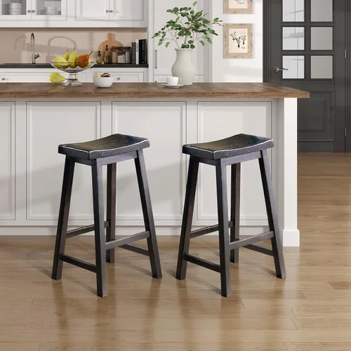 Miniatura 15 de Lexicon Finnian Saddle - Juego de 2 taburetes de madera maciza, taburetes de cocina para comedor, asientos de silla de mostrador sin brazos, Arena