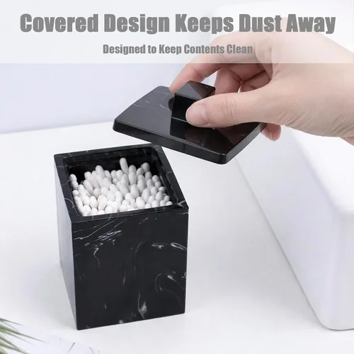 Miniatura 5 de Qtip Soporte para baño con tapa, organizador cuadrado de hisopos de algodón, dispensador de bolas de algodón, contenedor de almohadilla de Negro