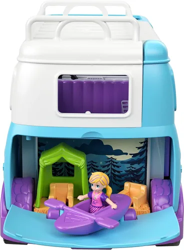 Miniatura 3 de Polly Pocket Furgoneta Glamping con doble campamento para muñeca Polly de 3 pulgadas y muñeca Micro Polly; la camioneta se abre a la sala de estar