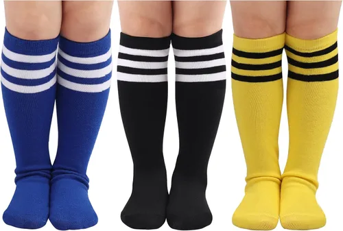 DRESHOW BQUBO Kids Toddler Soccer Socks Striped Knee High Cotton Uniform Sports Athletic Long Tube Socks for Youth Boys Girls