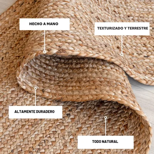 Miniatura 5 de HOMEMONDE Alfombra redonda de yute natural de 6 pies - Alfombra de área vintage trenzada tejida a mano reversible estilo granja rústico y bohemio