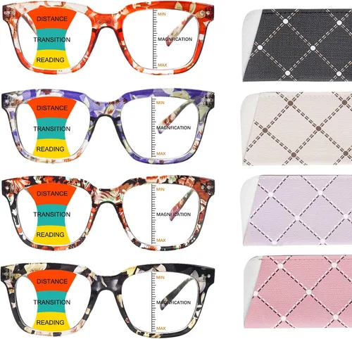 Miniatura 9 de Gafas de lectura progresivas multifocales para mujeres y hombres, paquete de 4, con bisagras de resorte, cuadradas, para computadora, filtros