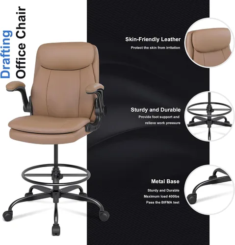 Miniatura 5 de Silla de Dibujo de Cuero Misolant, Silla de Oficina Alta para Escritorio de Pie, Silla Ejecutiva de Oficina Alta con Altura Ajustable y Reposabrazos