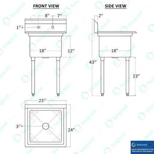 Miniatura 4 de AmGood Fregadero de acero inoxidable para preparación y uso general NSF Acero inoxidable 304 Restaurante, cocina, lavandería, garaje