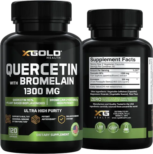 Miniatura 7 de Quercetina + Bromelina 1,300 mg Quercetina: 95% - Altamente purificada y altamente biodisponible más bromelina 2,400 GDU/g - Hecho en Estados Unidos