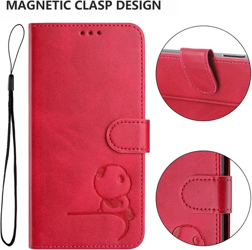 Miniatura 3 de Leather Case Compatible with Moto E22i 4G Cover, Cute Panda Leather Wallet Flip Kickstand Phone Case with Card Holders Wrist Strap Shockproof Cover