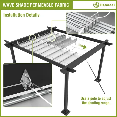 Miniatura 5 de Cubierta de Sombra para Pérgola de 3'×4' Impermeable Retráctil Toldo de Repuesto para Pérgola Vela de Sombra Deslizante con Herrajes de Cable