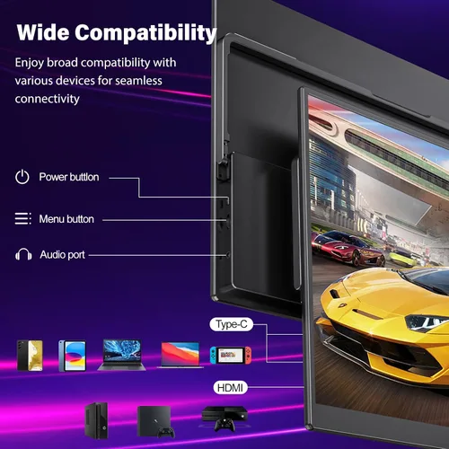 Miniatura 7 de InnoView Monitor portátil de 15.6 "+16" Monitor portátil para portátil con funda protectora Soporte ajustable de 90° integrado USB C HDMI Ultra-Slim