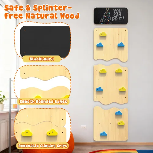 Miniatura 3 de Pared de escalada de madera, paneles de pared de escalada para niños con 12 soportes de roca, juguete de escalada Montessori para sala