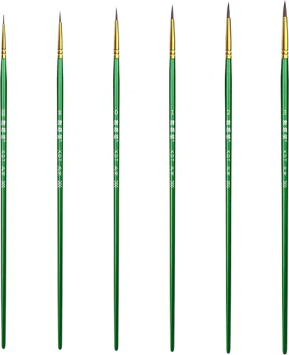 XDT #300 - Juego de 6 pinceles de pintura con microdetalles para artista, 6 piezas #000, #1, #2, #3, aceite de acuarela acrílica, pintura de Verde