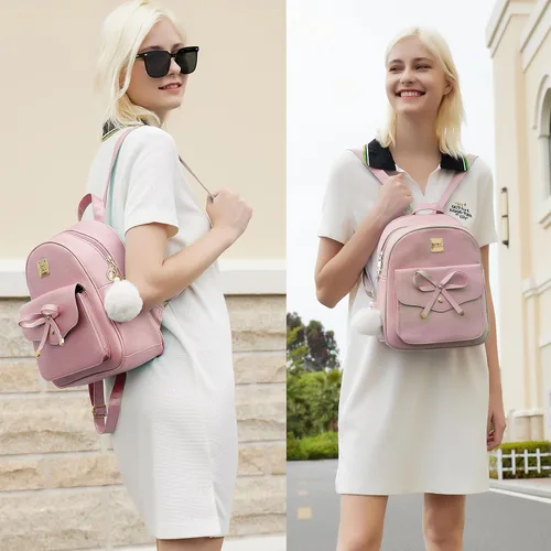Miniatura 15 de ZGWJ Mini mochila de cuero con moño, mochila pequeña, linda mochila casual de viaje para niñas y mujeres, M, Mochilas tipo mochila