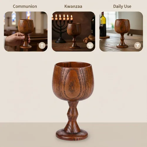 Miniatura 4 de I-MART Copa de cáliz de madera hecha a mano de 5 onzas de madera de azufaifo para copas de comunión, copa de cáliz de madera para iglesias, hogar