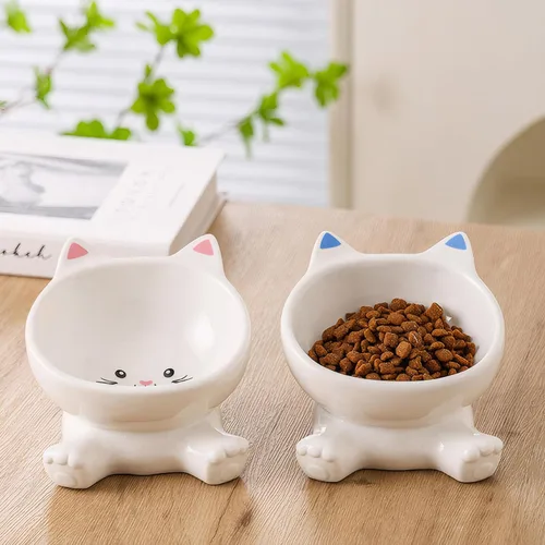 Miniatura 5 de Cuencos elevados para gatos, cuenco de comida para gatos elevado 3D de cerámica de 4.9 pulgadas para fatiga de bigotes, cuenco inclinado para gatito