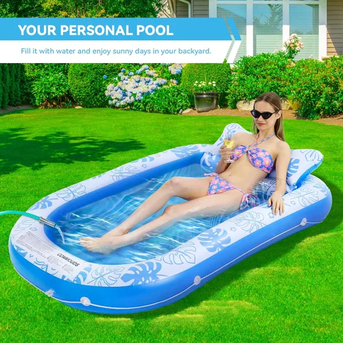 Miniatura 6 de Flotador Inflable para Piscina de Bronceado con Almohada Cervical - Flotadores de Piscina para Adultos para Tomar el Sol, Patio Trasero, Fiesta