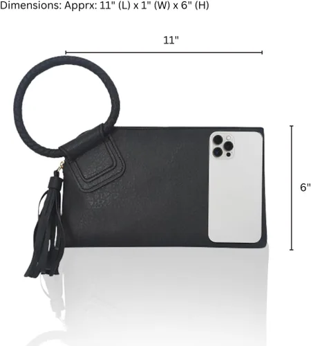 Miniatura 3 de NGIL Mini bolso de pulsera de piel sintética para mujer con borla de flecos, cartera de pulsera para mujer