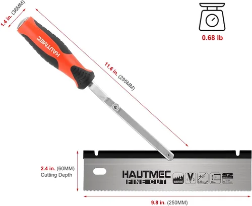 Miniatura 3 de HAUTMEC HT0234 - Sierra de cola de milano reversible de 10 pulgadas, sierra de jamba de corte profesional a ras de 12TPI con mango de manivela