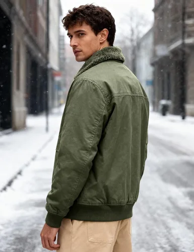 Miniatura 5 de Eisctnd Chaqueta bomber de invierno con forro de sherpa para hombre, abrigo de forro polar cálido resistente para hombres con bolsillos