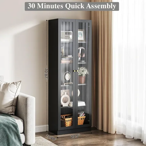 Miniatura 6 de IRONMIX - Vitrina de exhibición moderna con puertas, gabinete curio de metal con estantes, vitrinas de 180 cm de alto para coleccionables