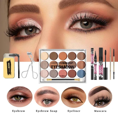 Miniatura 5 de Kit completo de maquillaje de 34 piezas todo en uno para mujeres, incluye paleta de sombras de ojos, barra de contorno, jabón para cejas, juego