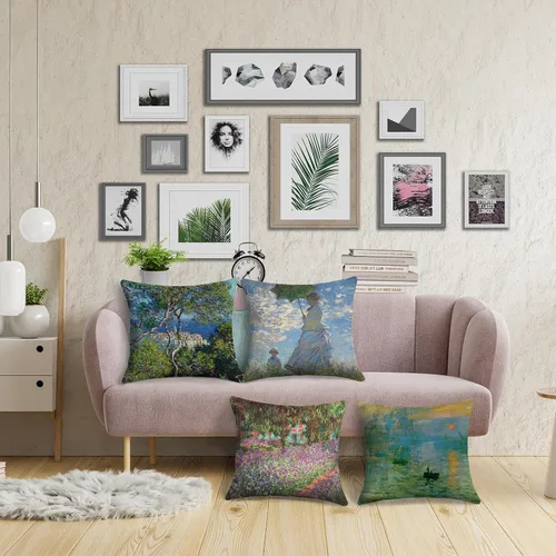 Miniatura 3 de Claude Monet - Juego de 4 fundas de almohada de pintura de 18 x 18 pulgadas, fundas de almohada cuadradas decorativas para sofá, auto
