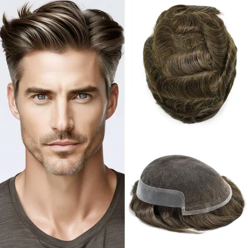 Miniatura 11 de FACE MIRACLE - Tupé frontal de encaje francés para hombres, sistema de reemplazo de cabello humano de encaje con pieza de pelo de poliuretano