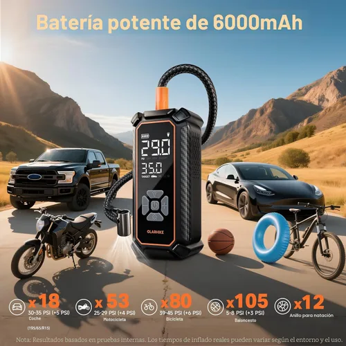 Miniatura 3 de OlarHike Compresor de aire portátil para inflado de neumáticos, inflado rápido, doble potencia, 6000 mAh y 12 V CC, bomba de aire inalámbrica