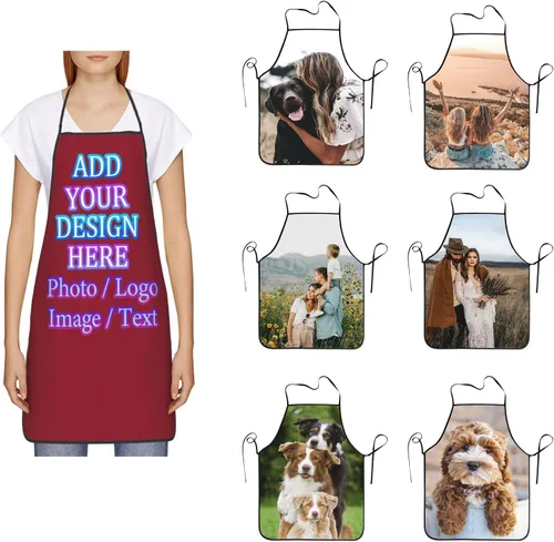 Miniatura 30 de Delantal de cocina personalizado con logotipo de texto fotográfico, delantal unisex personalizado para camarero de restaurante para hornear barbacoa