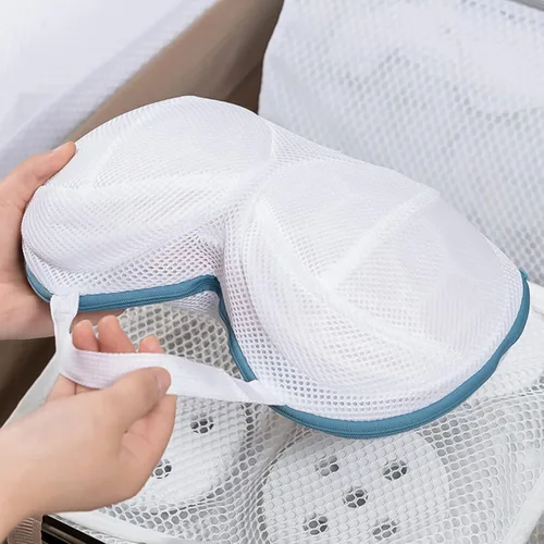 Miniatura 6 de 3 piezas de bolsas para lavar sujetadores de lencería y ropa interior, juego de bolsas para lavadora con cremallera para mujeres, delicados azules