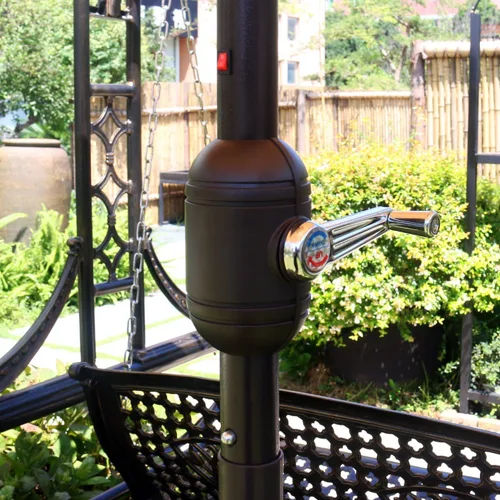 Miniatura 2 de Sunnyglade Sombrilla de patio con luz LED solar de 9 pies con 8 varillas/ajuste de inclinación y sistema de elevación de manivela (azul turquesa)