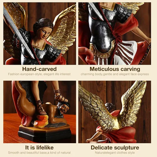 Miniatura 3 de MOOCOCO Estatua de San Miguel, estatua de San Miguel Arcángel, San Arcángel Miguel derrotó al demonio, estatua religiosa de San Ángel, 8.7 pulgadas