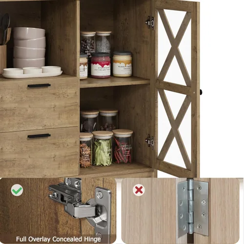 Miniatura 6 de BOTLOG Armario de buffet con almacenamiento, gabinete de barra de café con cajones, aparador buffet Cbinet con puertas de vidrio y estantes