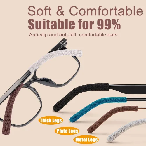 Miniatura 5 de 2 pares de agarraderas extendidas para orejas de anteojos, cojín de brazo de algodón de punto suave mejorado para anteojos detrás de la oreja