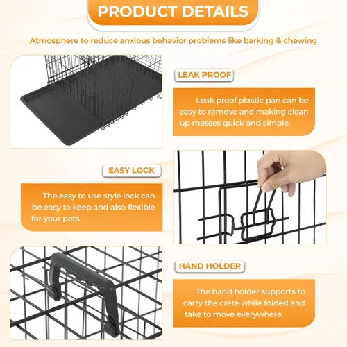 Miniatura 6 de PayLessHere Jaula grande para perros medianos y grandes, jaula de metal para perros de doble puerta, plegable, para interiores y exteriores
