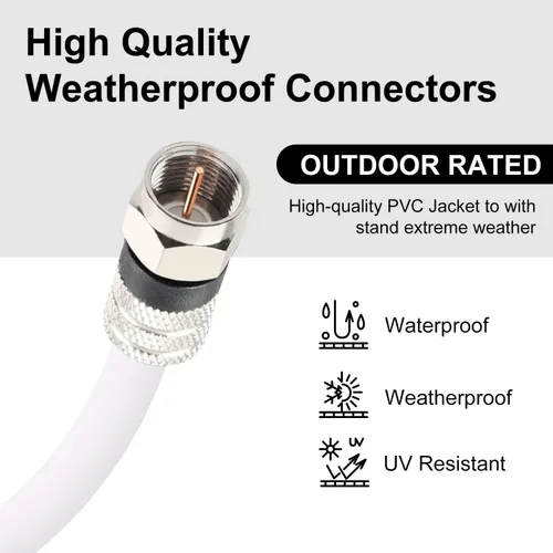 Miniatura 4 de Postta Cable coaxial digital (6 pies) Cable RG6 negro blindado cuádruple con conectores F-macho
