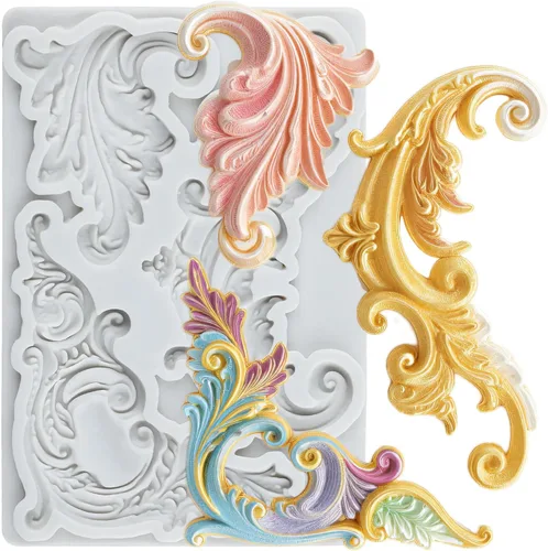 Miniatura 37 de Moldes de silicona estilo barroco con espirales, moldes de encaje, moldes de flores en relieve, molde de filigrana para decoración de pastel