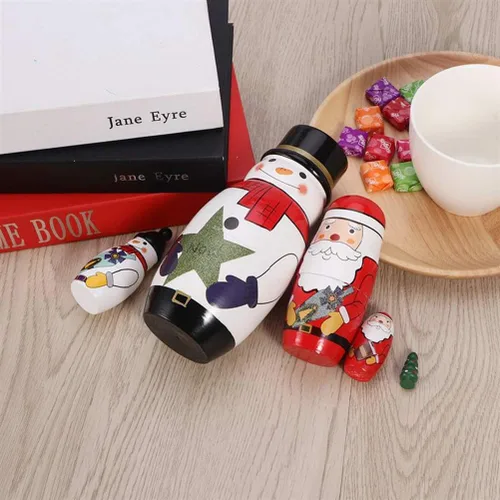 Miniatura 5 de Konrisa 5 muñecas anidables de Papá Noel, muñeco de nieve, Matryoshka, muñecos de anidación para niños y adultos, figuras hechas a mano de madera