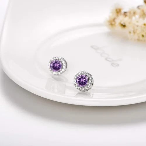 Miniatura 4 de AOBOCO - Aretes redondos tipo dormilona de plata de ley, adornados con cristales de Swarovski, hipoalergénicos para mujeres ideales