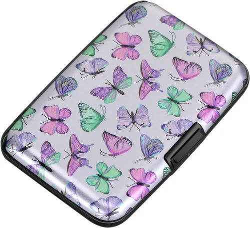 Miniatura 71 de ELFISH Mini cartera de aluminio RFID para tarjetas de crédito, funda de identificación de metal para hombres y mujeres, Happy Flower, Cartera Rfid