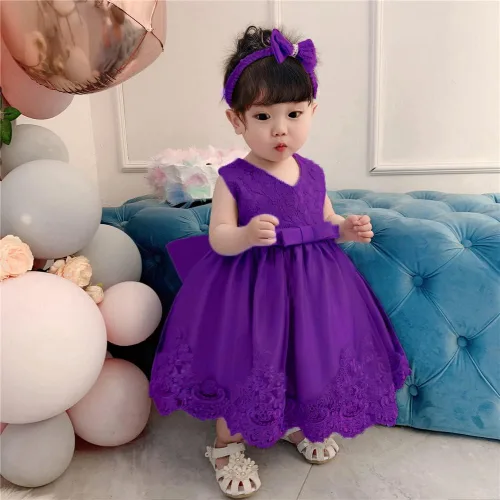 Miniatura 15 de Vestidos de encaje para concursos de niñas bebés de 0-2 años, vestido bordado para fiestas con diadema