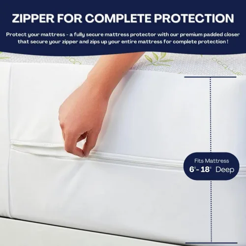 Miniatura 4 de Protector de colchón de bambú refrescante con cremallera - Funda de colchón 100% impermeable tamaño individual - Cubiertas de colchón de tela